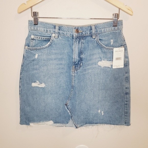 We The Free Hallie Midstone Washed Denim distressed mini front seamSkirt - Picture 4 of 10